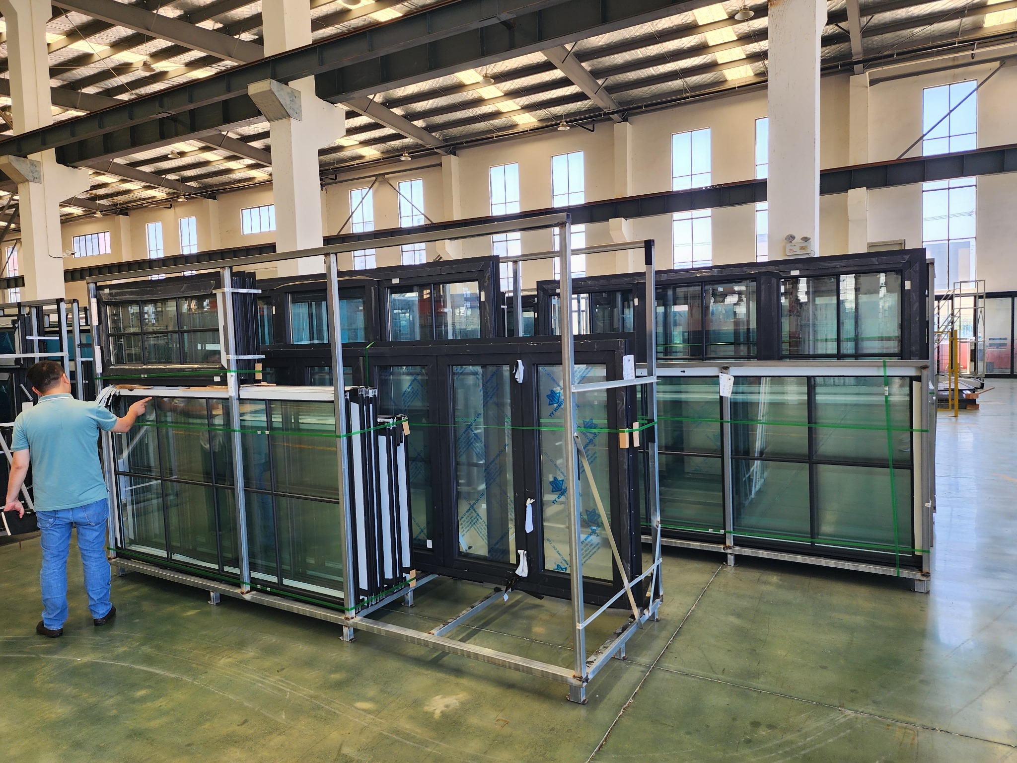 YY finished window and door systems in staging racks